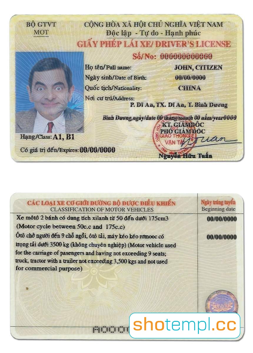 Vietnam Driver License PSD Template